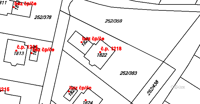 Rosice 1218 na parcele st. 1822 v KÚ Rosice u Brna, Katastrální mapa