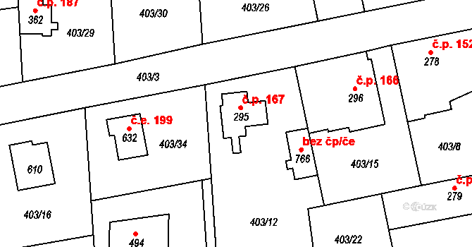 Vyžlovka 167 na parcele st. 295 v KÚ Vyžlovka, Katastrální mapa