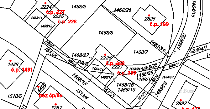 Česká Třebová 358 na parcele st. 2226 v KÚ Česká Třebová, Katastrální mapa
