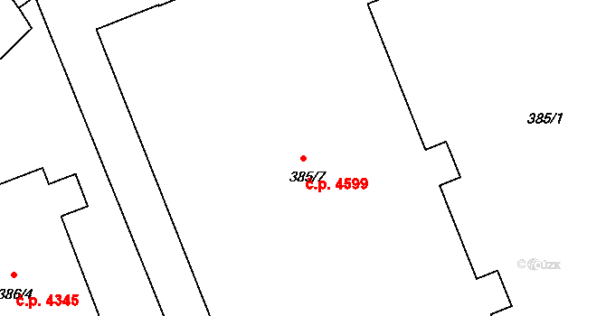 Rýnovice 4599, Jablonec nad Nisou na parcele st. 385/7 v KÚ Rýnovice, Katastrální mapa