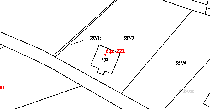 Alšovice 222, Pěnčín na parcele st. 653 v KÚ Alšovice, Katastrální mapa