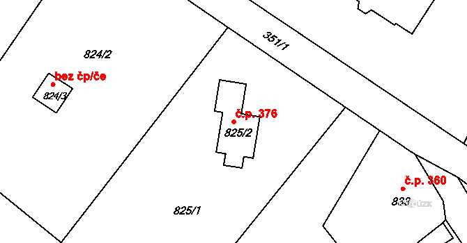 Rumburk 2-Horní Jindřichov 376, Rumburk na parcele st. 825/2 v KÚ Horní Jindřichov, Katastrální mapa