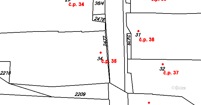 Bačkovice 35 na parcele st. 34 v KÚ Bačkovice, Katastrální mapa