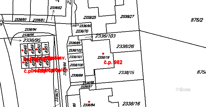 Žamberk 982 na parcele st. 2338/19 v KÚ Žamberk, Katastrální mapa