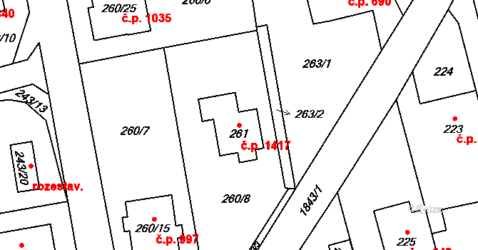 Kylešovice 1417, Opava na parcele st. 261 v KÚ Kylešovice, Katastrální mapa