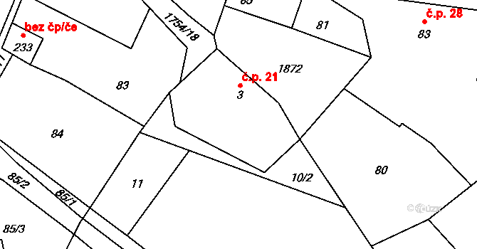 Olešná 21, Načeradec na parcele st. 3 v KÚ Olešná u Načeradce, Katastrální mapa