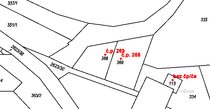 Křinice 269 na parcele st. 368 v KÚ Křinice, Katastrální mapa