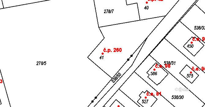 Olešná 260, Nezvěstice na parcele st. 41 v KÚ Olešná u Nezvěstic, Katastrální mapa