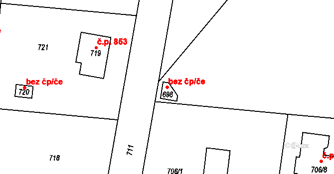 Řevnice 39600955 na parcele st. 698 v KÚ Řevnice, Katastrální mapa