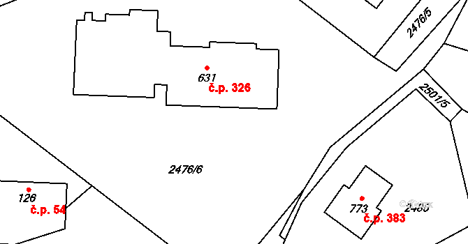 Trnava 326 na parcele st. 631 v KÚ Trnava u Zlína, Katastrální mapa