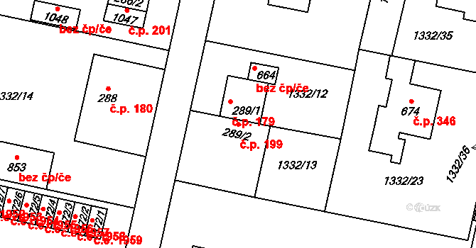 Kudlov 199, Zlín na parcele st. 289/2 v KÚ Kudlov, Katastrální mapa