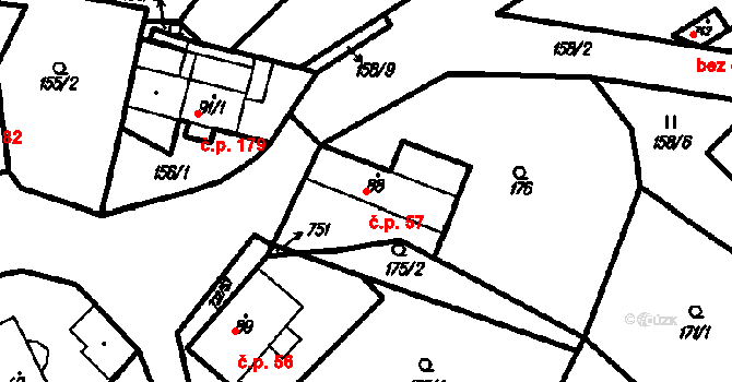 Ruprechtov 57 na parcele st. 88 v KÚ Ruprechtov, Katastrální mapa