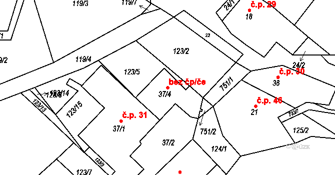 Orlické Podhůří 43215955 na parcele st. 37/4 v KÚ Rviště, Katastrální mapa