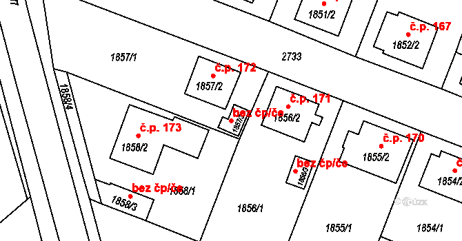 Dačice 43655955 na parcele st. 1857/3 v KÚ Dačice, Katastrální mapa