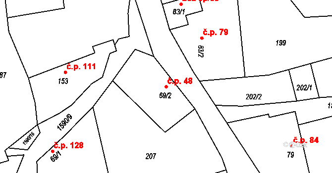Skřipov 48 na parcele st. 69/2 v KÚ Skřipov, Katastrální mapa