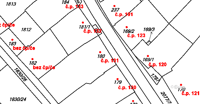Hostěrádky-Rešov 131 na parcele st. 180 v KÚ Hostěrádky, Katastrální mapa