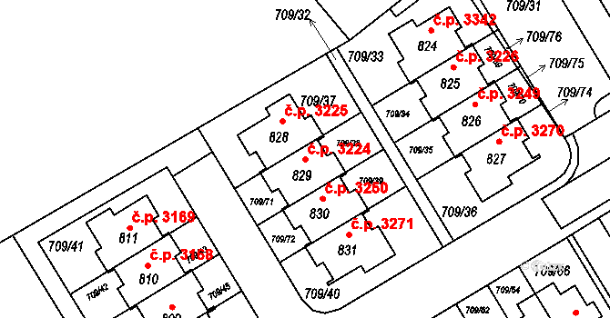 Šumperk 3224 na parcele st. 829 v KÚ Dolní Temenice, Katastrální mapa