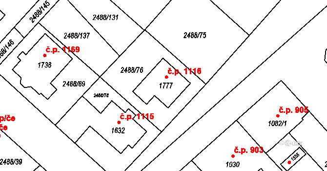 Jaroměřice nad Rokytnou 1116 na parcele st. 1777 v KÚ Jaroměřice nad Rokytnou, Katastrální mapa