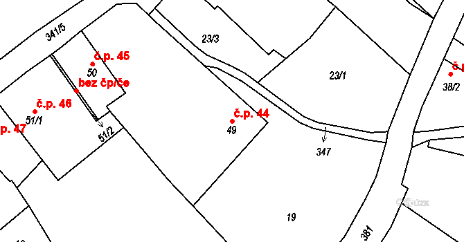 Vejvanovice 44 na parcele st. 49 v KÚ Vejvanovice, Katastrální mapa