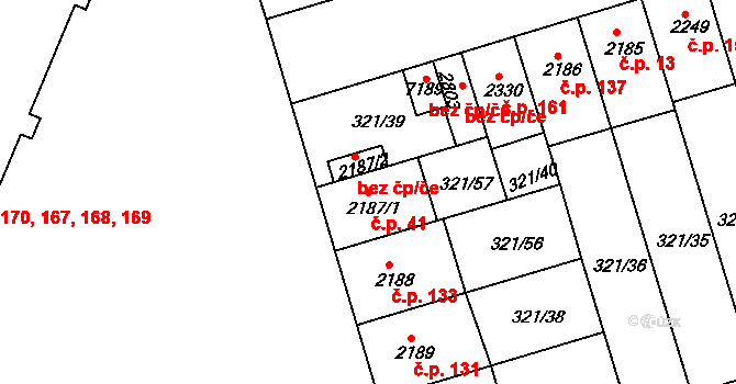 Václavské Předměstí 41, Písek na parcele st. 2187/1 v KÚ Písek, Katastrální mapa