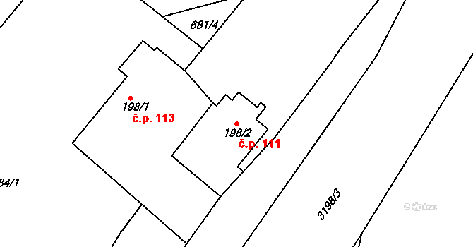 Rudoltice 111 na parcele st. 198/2 v KÚ Rudoltice u Lanškrouna, Katastrální mapa