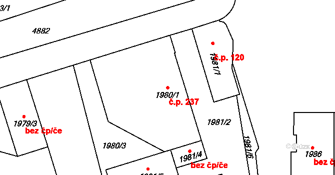 Pražské Předměstí 237, Vysoké Mýto na parcele st. 1980/1 v KÚ Vysoké Mýto, Katastrální mapa