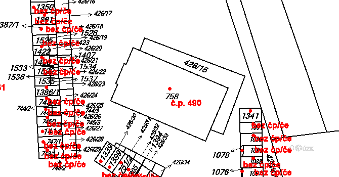 Kaznějov 490 na parcele st. 758 v KÚ Kaznějov, Katastrální mapa