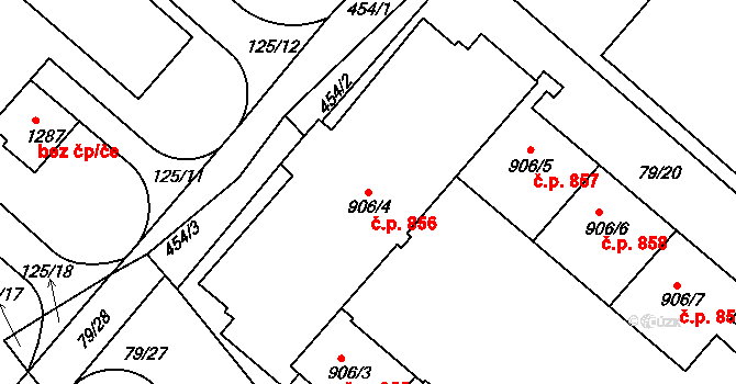 Neratovice 856 na parcele st. 906/4 v KÚ Neratovice, Katastrální mapa