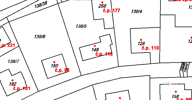 Únětice 116 na parcele st. 149 v KÚ Únětice u Prahy, Katastrální mapa