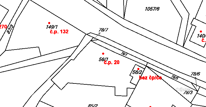 Dražice 20 na parcele st. 56/1 v KÚ Dražice u Tábora, Katastrální mapa