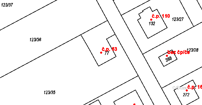 Červené Záhoří 63, Chotoviny na parcele st. 77 v KÚ Červené Záhoří, Katastrální mapa