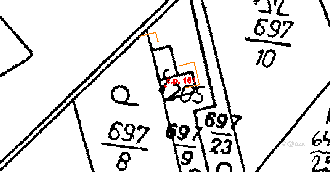 Dlouhá Ves 161 na parcele st. 205 v KÚ Dlouhá Ves u Sušice, Katastrální mapa