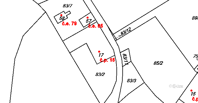 Rudov 15, Míčov-Sušice na parcele st. 17 v KÚ Rudov, Katastrální mapa