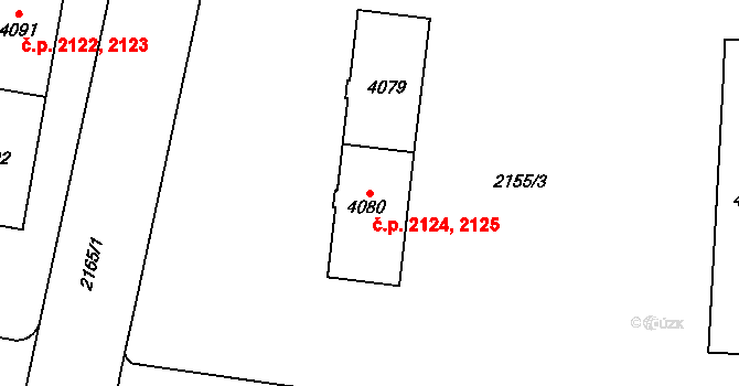 Zelené Předměstí 2124,2125, Pardubice na parcele st. 4079 v KÚ Pardubice, Katastrální mapa
