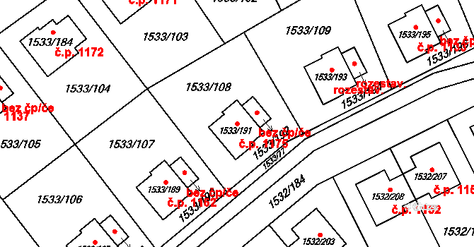 Řeporyje 1175, Praha na parcele st. 1533/191 v KÚ Řeporyje, Katastrální mapa