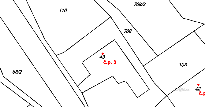 Řepová 3, Mohelnice na parcele st. 43 v KÚ Řepová, Katastrální mapa