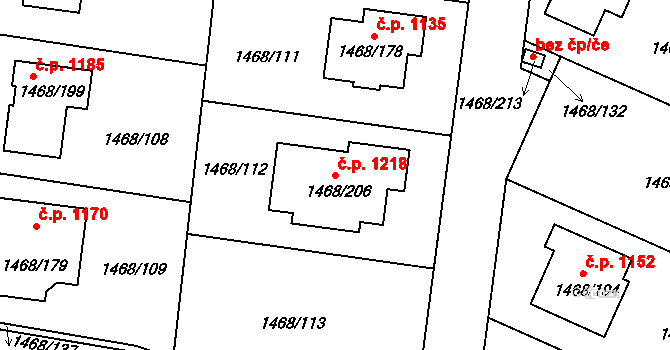 Pečky 1218 na parcele st. 1468/206 v KÚ Pečky, Katastrální mapa