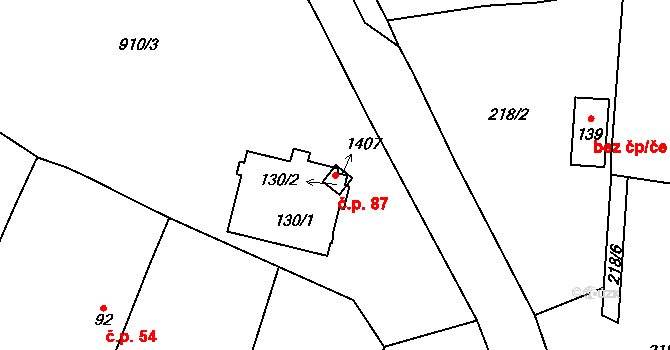 Kámen 87 na parcele st. 130/1 v KÚ Kámen u Pacova, Katastrální mapa