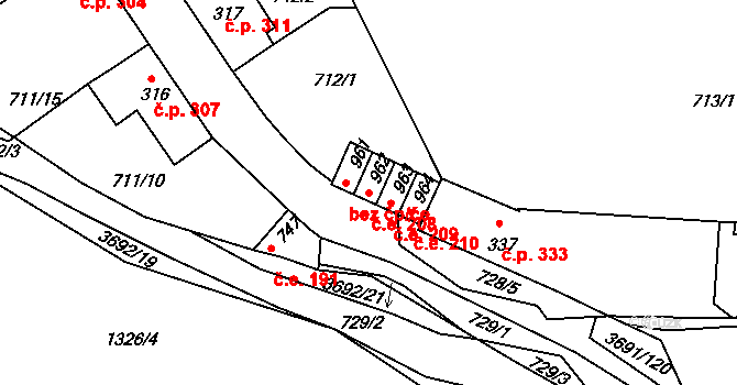 Žirovnice 208 na parcele st. 962 v KÚ Žirovnice, Katastrální mapa