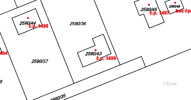 Lutyně 1496, Orlová na parcele st. 2590/43 v KÚ Horní Lutyně, Katastrální mapa
