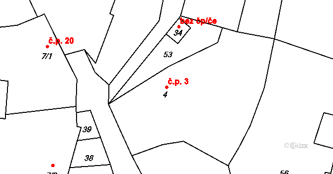 Makarov 3, Pracejovice na parcele st. 4 v KÚ Makarov, Katastrální mapa