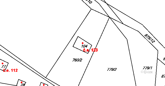 Újezd nade Mží 123 na parcele st. 104 v KÚ Újezd nade Mží, Katastrální mapa