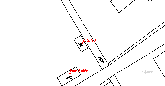 Perštejn 93 na parcele st. 283 v KÚ Černýš, Katastrální mapa