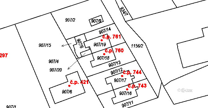 Štěnovice 760 na parcele st. 907/18 v KÚ Štěnovice, Katastrální mapa