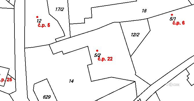 Druhanov 22 na parcele st. 5/2 v KÚ Druhanov, Katastrální mapa