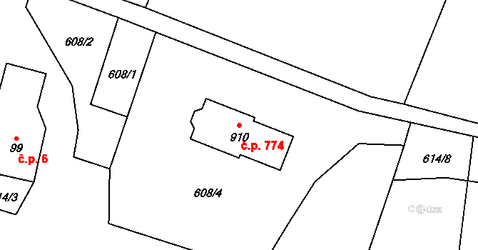 Solanec pod Soláněm 774, Hutisko-Solanec na parcele st. 910 v KÚ Solanec pod Soláněm, Katastrální mapa