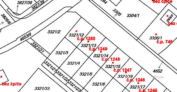 Chotěboř 1249 na parcele st. 3321/13 v KÚ Chotěboř, Katastrální mapa