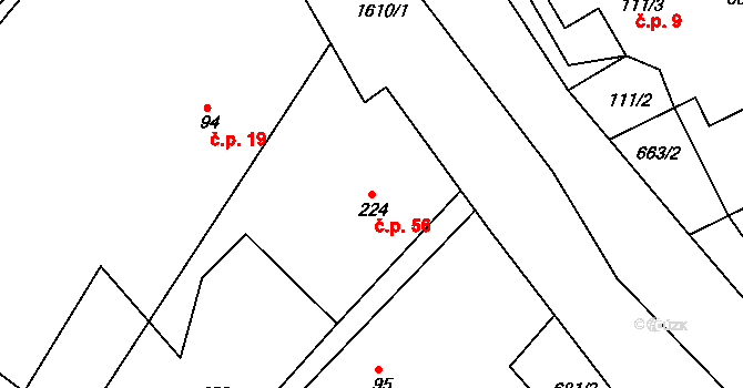 Bolehošťská Lhota 56, Bolehošť na parcele st. 224 v KÚ Bolehošť, Katastrální mapa