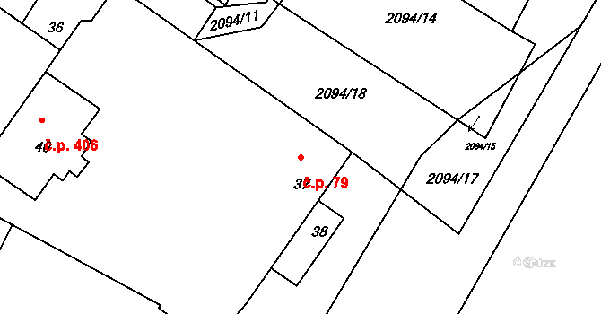 Drnholec 79 na parcele st. 37 v KÚ Drnholec, Katastrální mapa