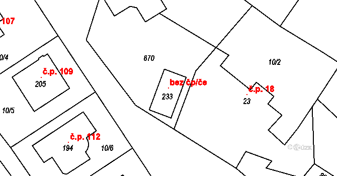 Vinařice 99674955 na parcele st. 233 v KÚ Vinařice u Dobrovice, Katastrální mapa